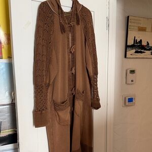 Free People Brown Knit Hooded Jacket